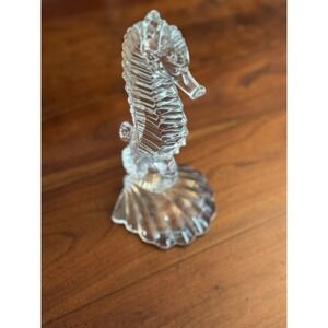 Paden City Seahorse on Shell Base Bookend Art Clear Glass Figurine 1930's 8 Inch